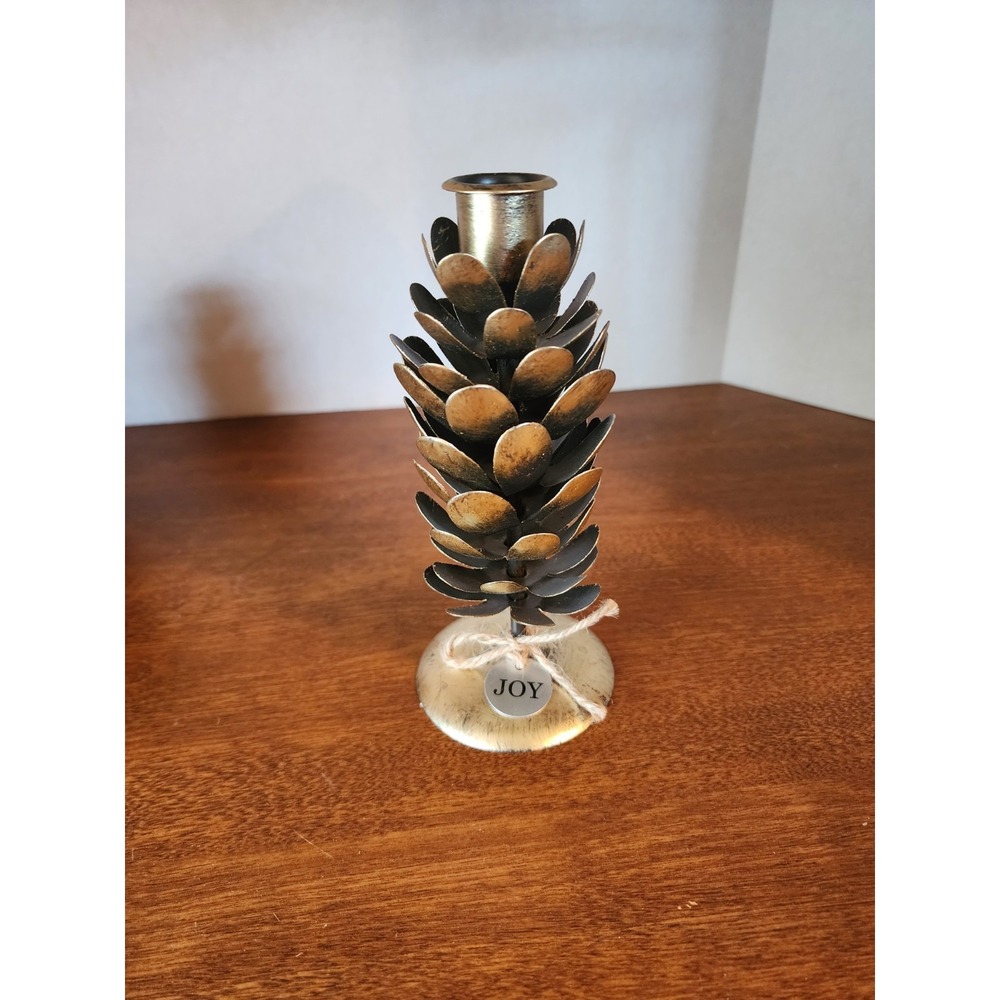 Holiday Time 7" Brass Pine Cone Candle Holder